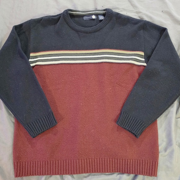 SEG Other - SEG Mens Vintage Colorblock Striped Crewneck Sweater Navy Burgundy RN 63925